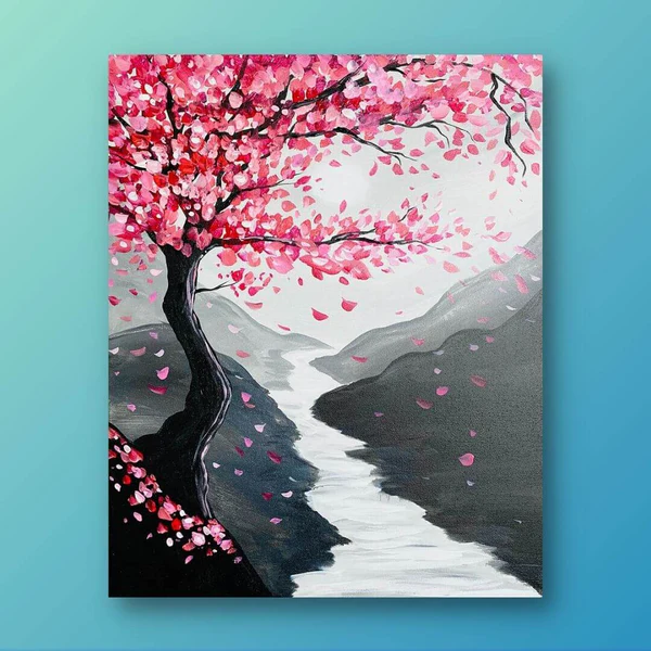 Midnight Sakura Reflections – Acrylic Canvas Wall Art